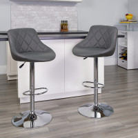 Flash Furniture CH-82028A-GY-GG Contemporary Gray Vinyl Bucket Seat Adjustable Height Barstool